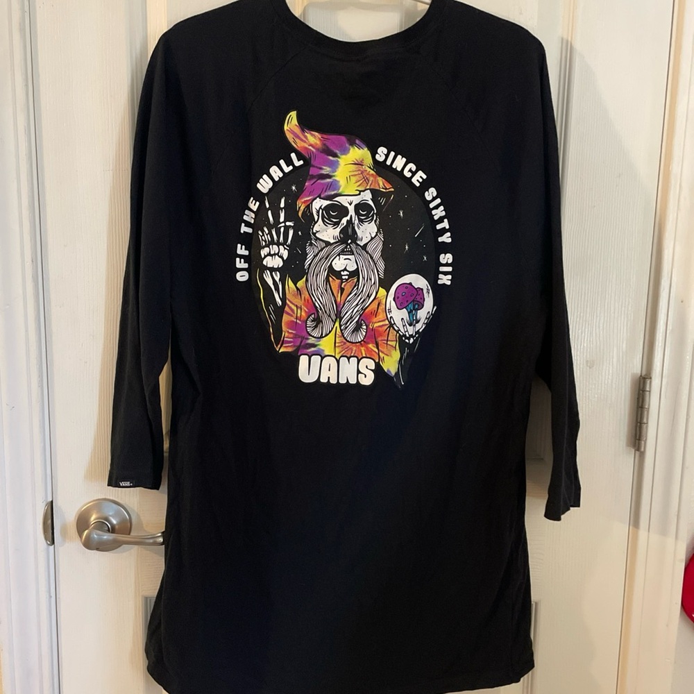 Vans Off The Wall Mens Black Graphic Mushrooms Wizard 3/4 Sleeve Sz Large Slim